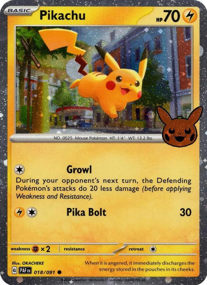 Pikachu (Cosmos Holo) 018/091 card from Trick or Trade BOOster Bundle 2024