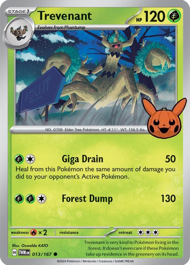 Trevenant 013/167 card from Trick or Trade BOOster Bundle 2024