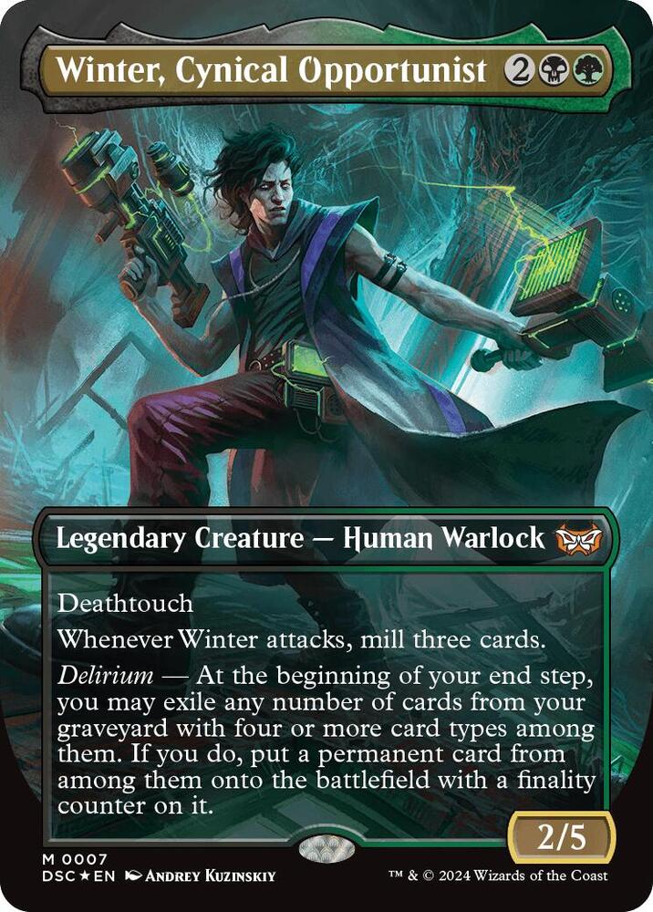 Winter, Cynical Opportunist (Borderless) 7 card from Commander: Duskmourn: House of Horror