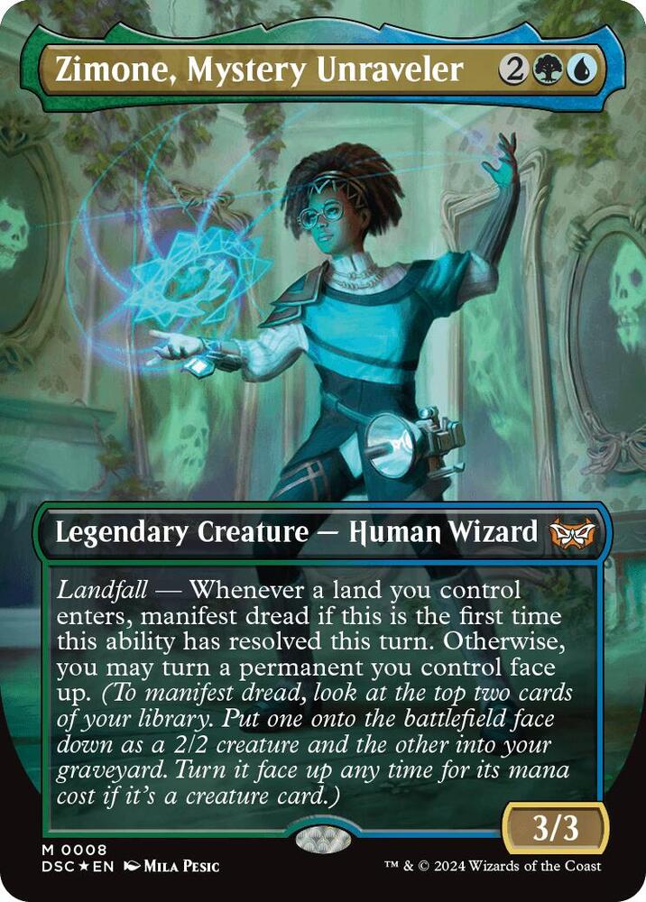 Zimone, Mystery Unraveler (Borderless) 8 card from Commander: Duskmourn: House of Horror