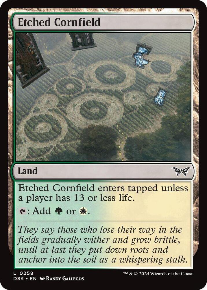 Etched Cornfield 258 card from Duskmourn: House of Horror
