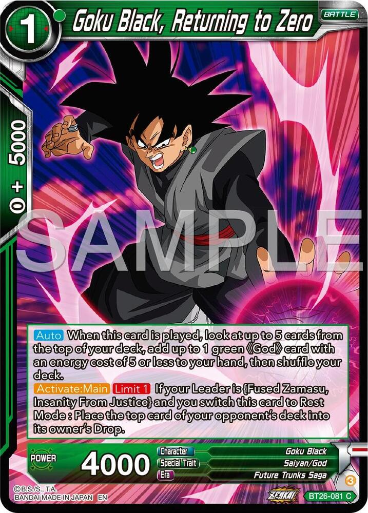 Goku Black, Returning to Zero BT26-081 card from Ultimate Advent