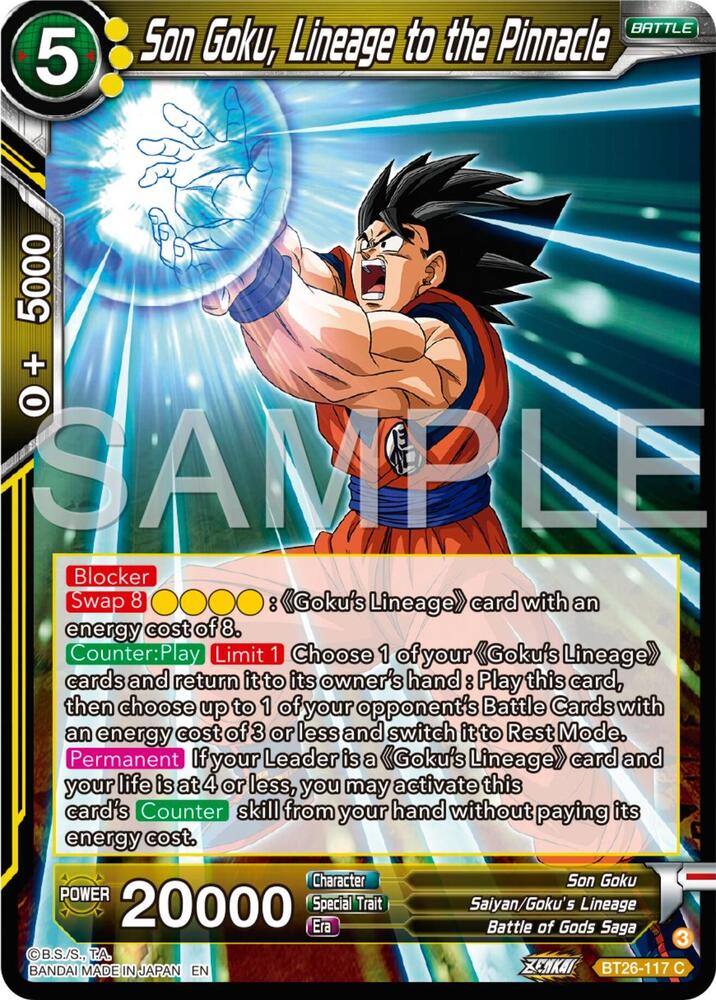Son Goku, Lineage to the Pinnacle BT26-117 card from Ultimate Advent