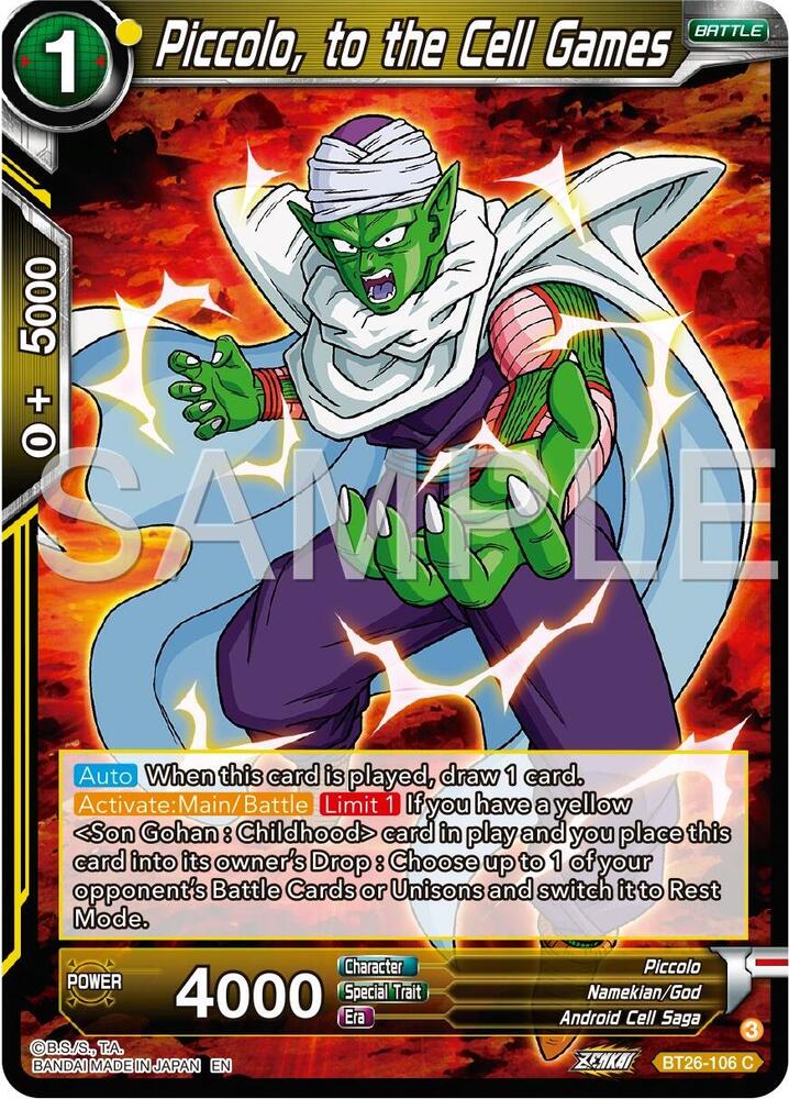 Piccolo, to the Cell Games BT26-106 card from Ultimate Advent
