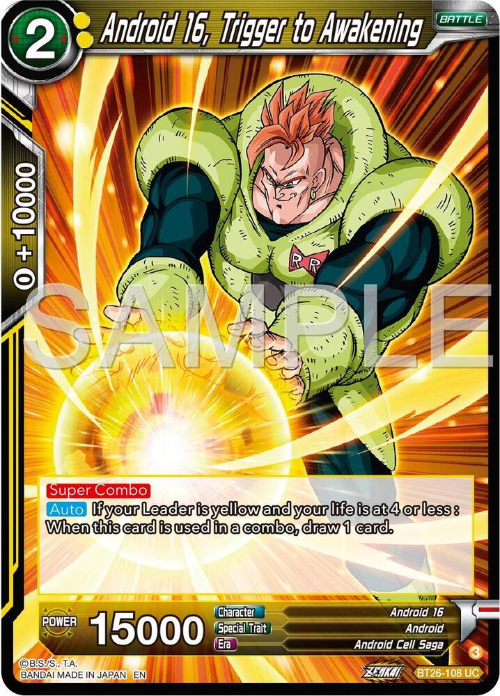 Android 16, Trigger to Awakening BT26-108 card from Ultimate Advent