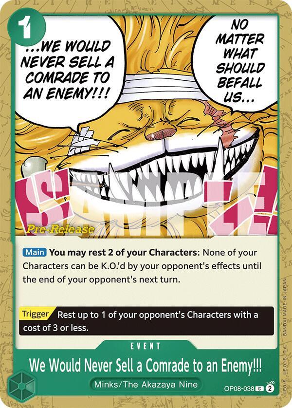 We Would Never Sell a Comrade to an Enemy!!! OP08-038 card from Two Legends Pre-Release Cards