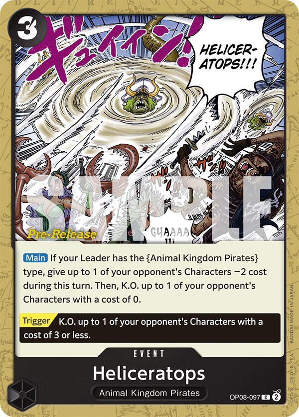 Heliceratops OP08-097 card from Two Legends Pre-Release Cards