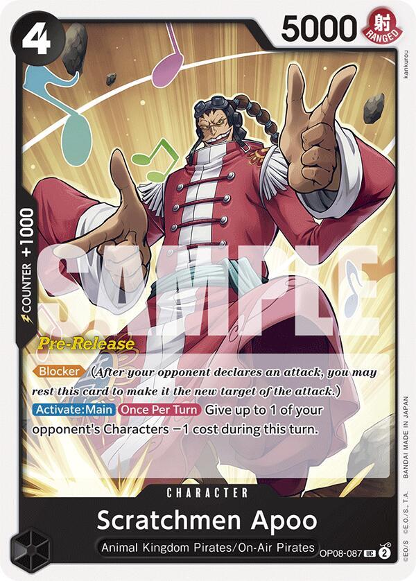 Scratchmen Apoo OP08-087 card from Two Legends Pre-Release Cards