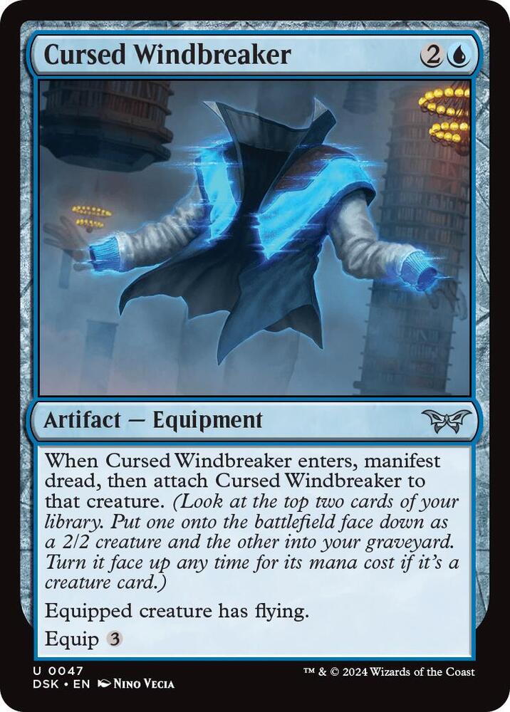 Cursed Windbreaker 47 card from Duskmourn: House of Horror