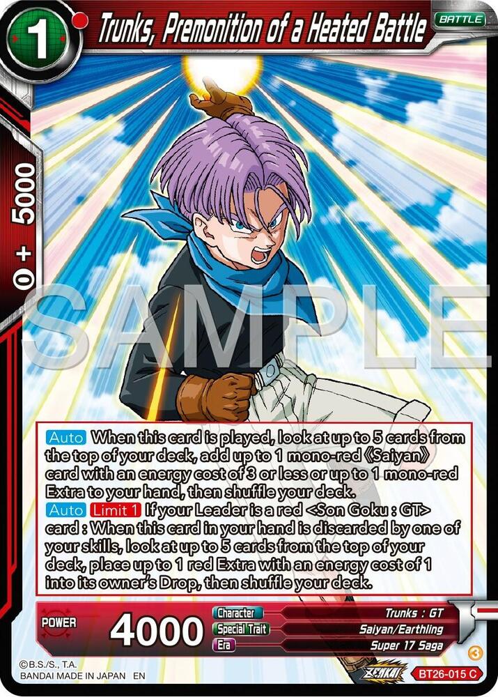 Trunks, Premonition of a Heated Battle BT26-015 card from Ultimate Advent