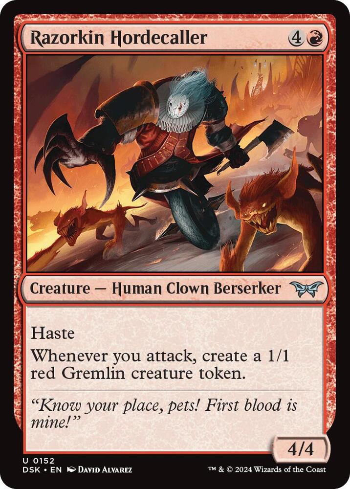 Razorkin Hordecaller 152 card from Duskmourn: House of Horror