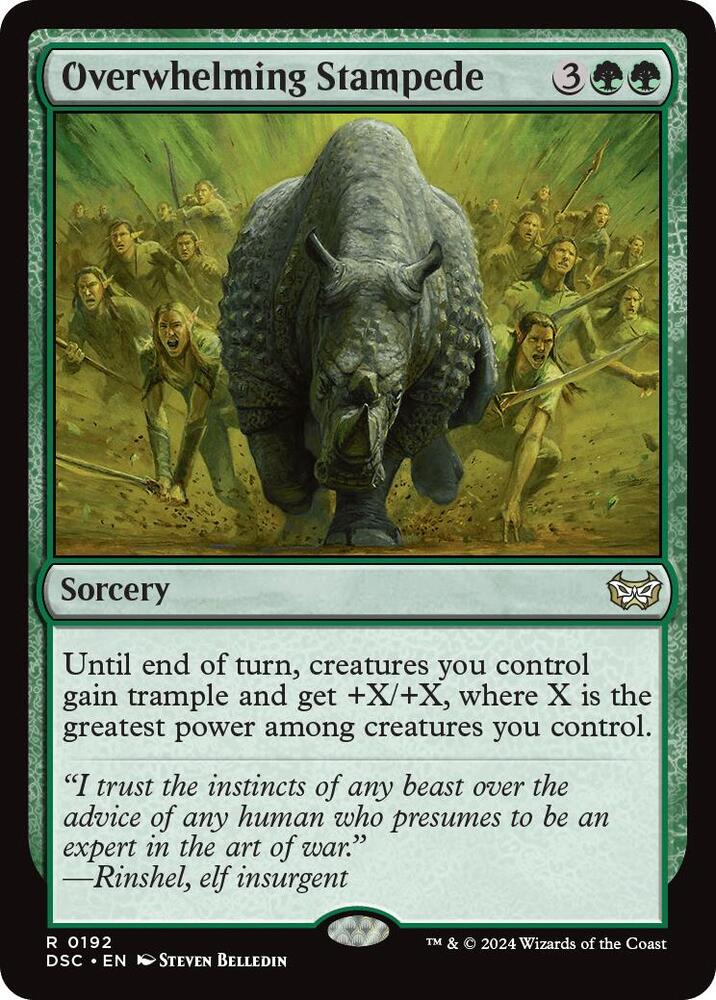 Overwhelming Stampede 192 card from Commander: Duskmourn: House of Horror