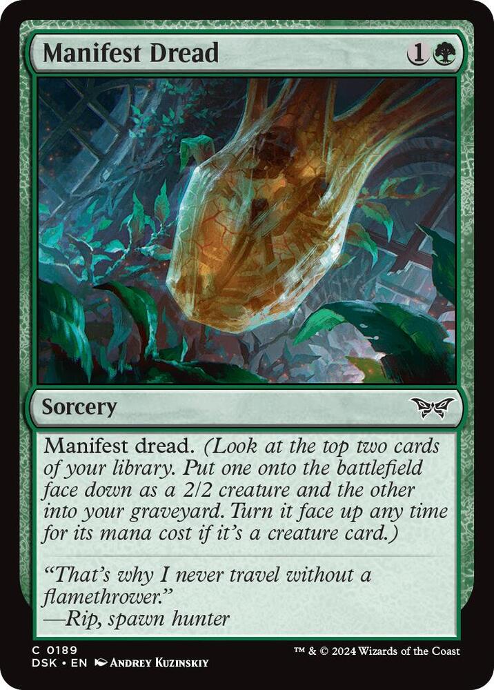Manifest Dread 189 card from Duskmourn: House of Horror