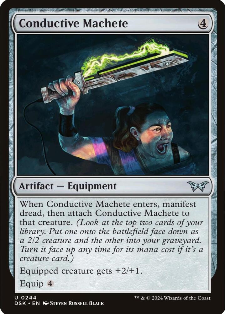 Conductive Machete 244 card from Duskmourn: House of Horror