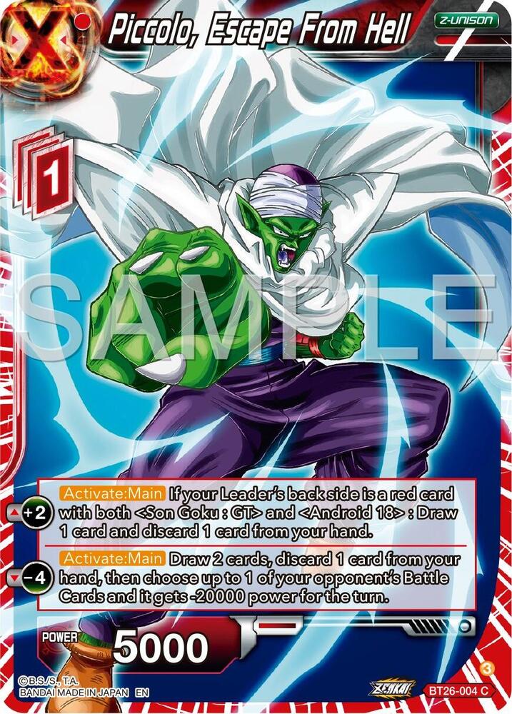 Piccolo, Escape From Hell BT26-004 card from Ultimate Advent