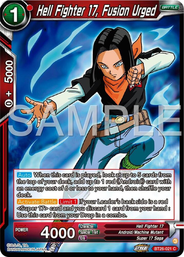 Hell Fighter 17, Fusion Urged BT26-021 card from Ultimate Advent