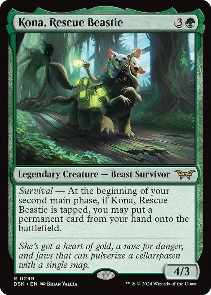 Kona, Rescue Beastie 299 card from Duskmourn: House of Horror