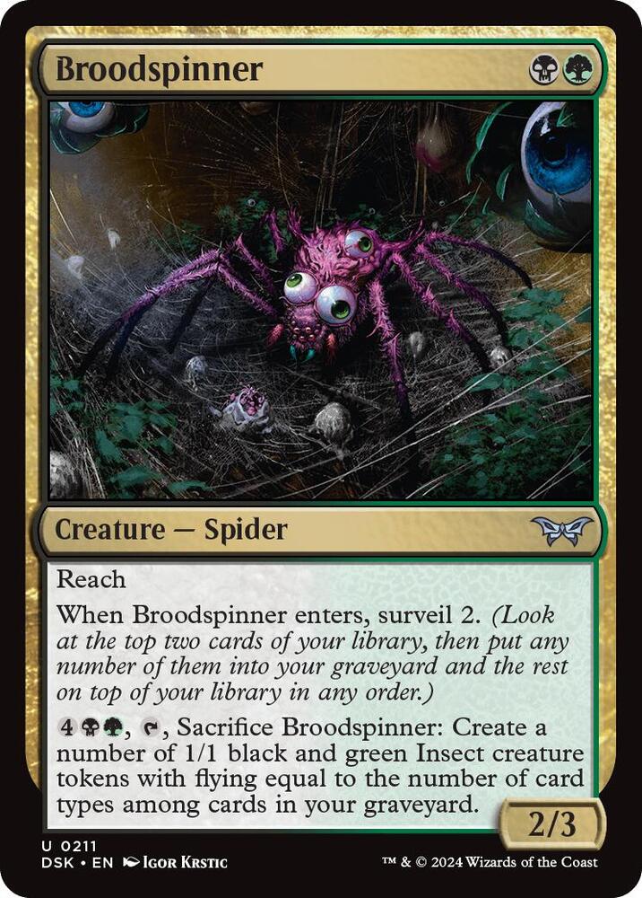 Broodspinner 211 card from Duskmourn: House of Horror