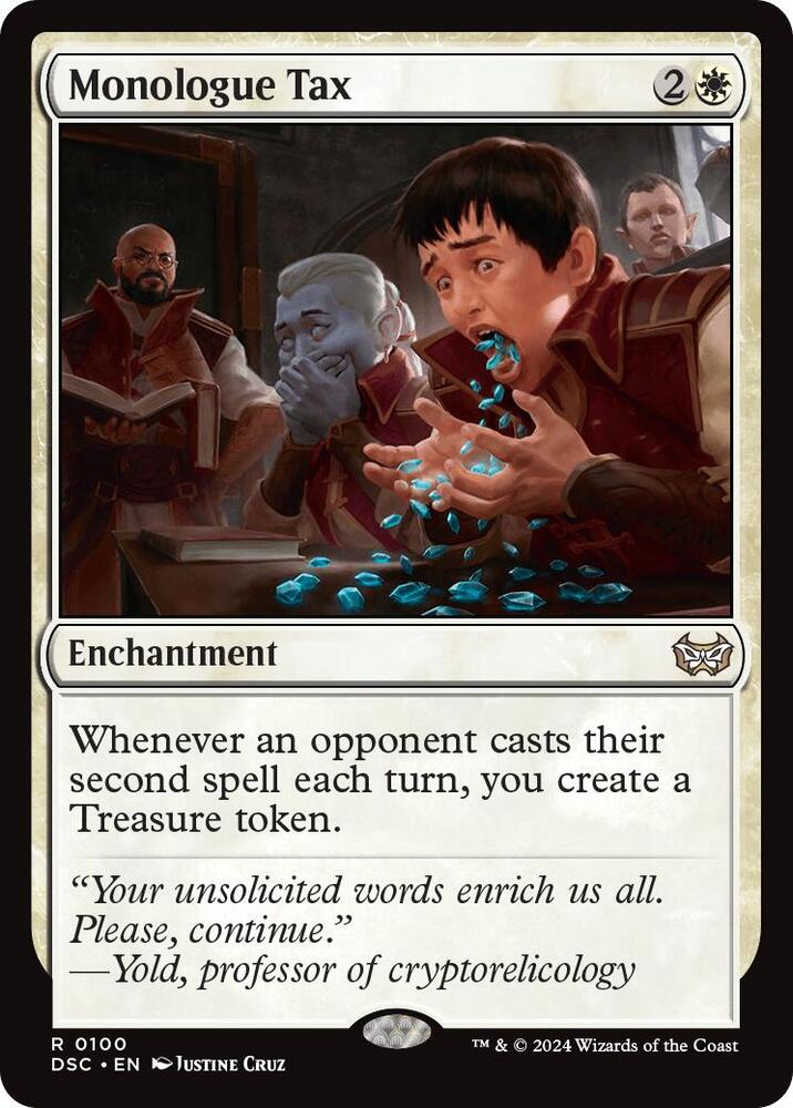 Monologue Tax 100 card from Commander: Duskmourn: House of Horror