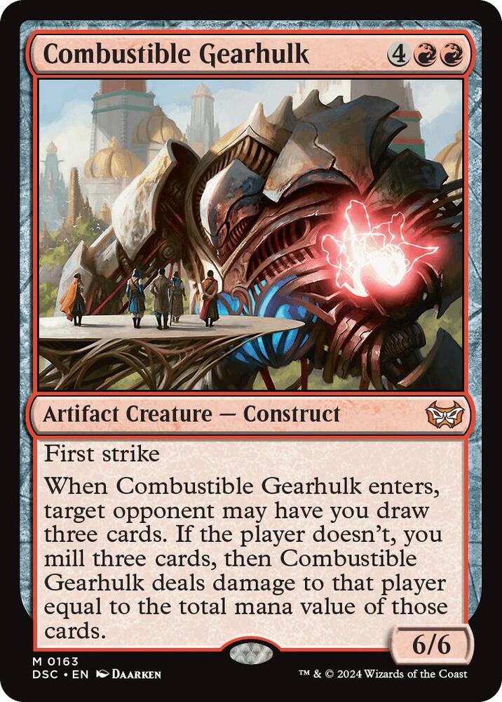 Combustible Gearhulk 163 card from Commander: Duskmourn: House of Horror