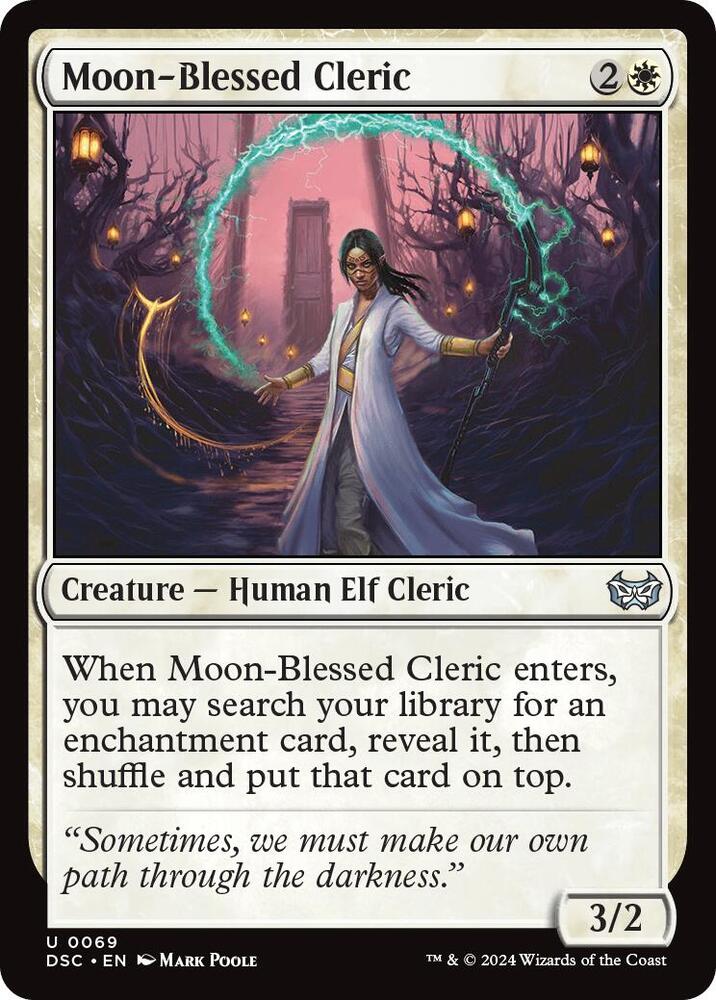 Moon-Blessed Cleric 69 card from Commander: Duskmourn: House of Horror