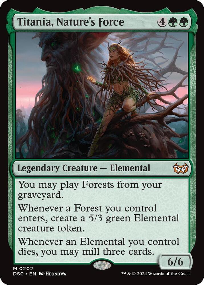 Titania, Nature's Force 202 card from Commander: Duskmourn: House of Horror
