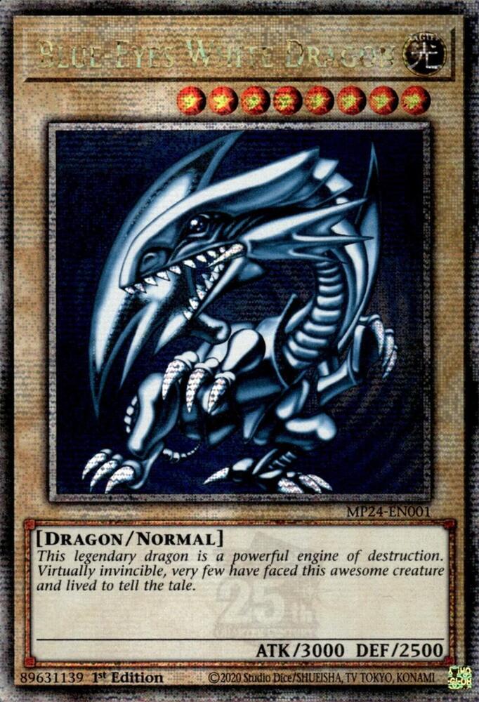 Blue-Eyes White Dragon (Quarter Century Secret Rare) MP24-EN001 card from 25th Anniversary Tin: Dueling Mirrors