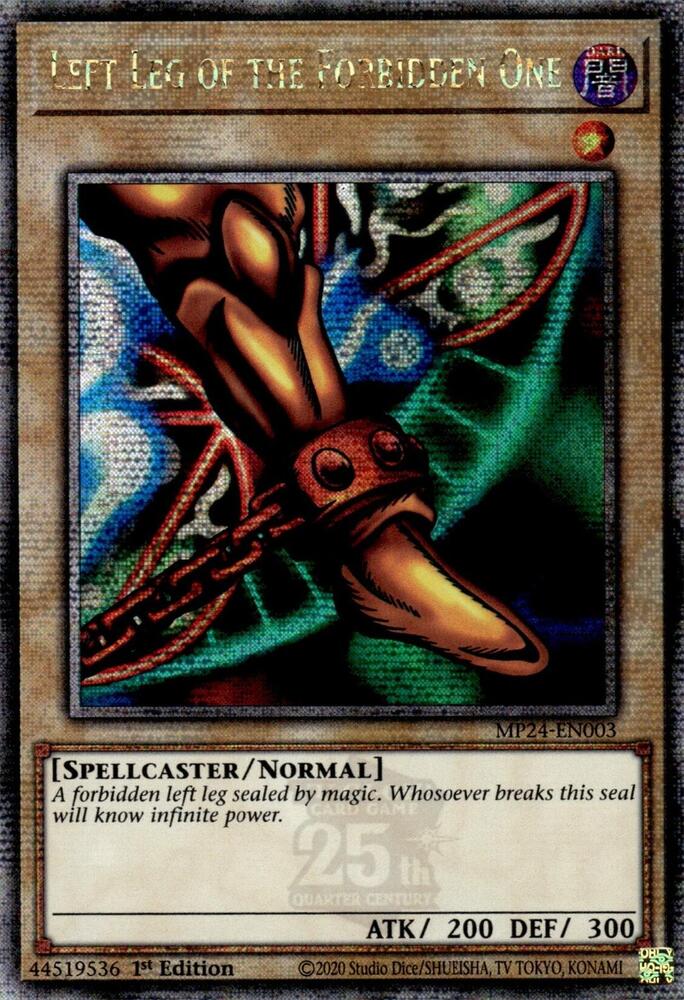 Left Leg of the Forbidden One (Quarter Century Secret Rare) MP24-EN003 card from 25th Anniversary Tin: Dueling Mirrors