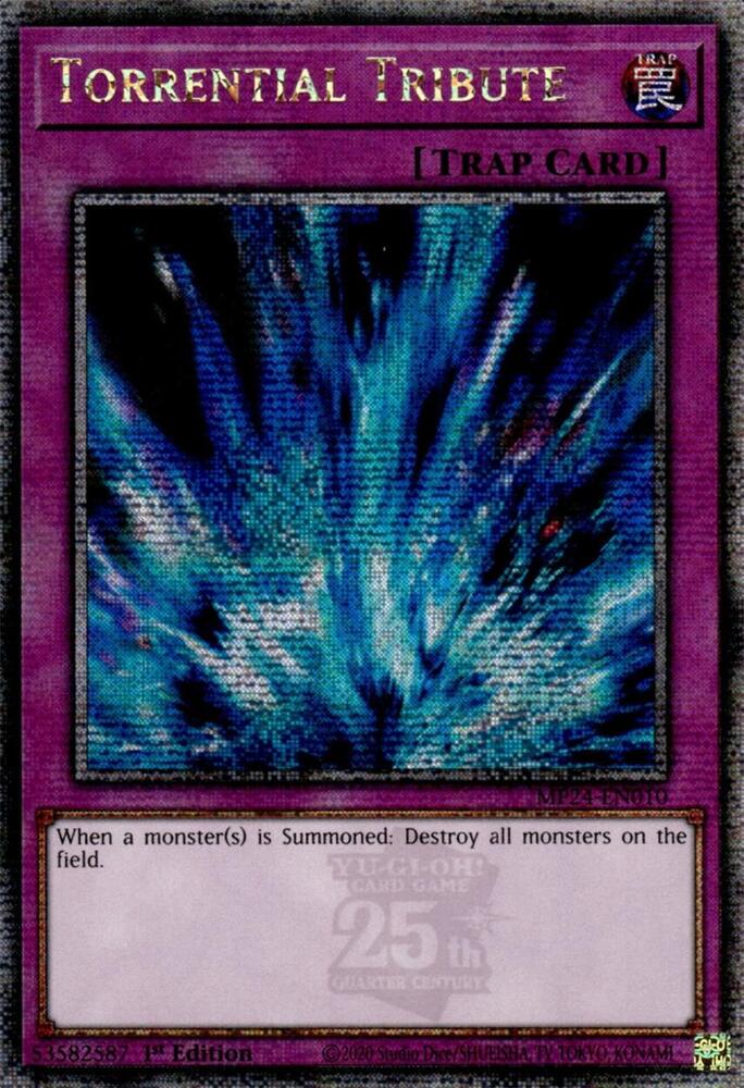 Torrential Tribute (Quarter Century Secret Rare) MP24-EN010 card from 25th Anniversary Tin: Dueling Mirrors