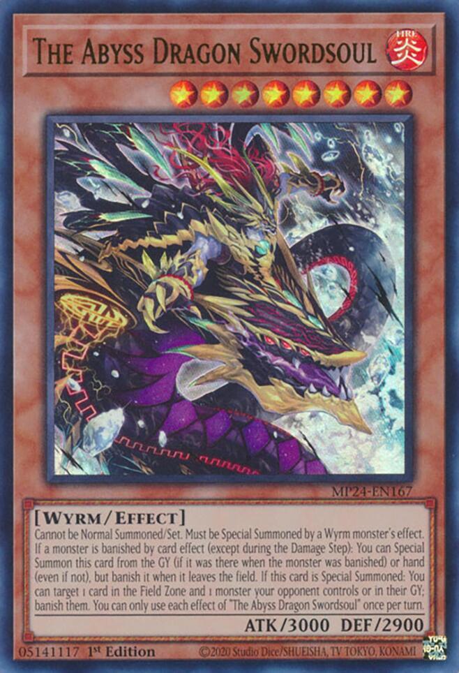 The Abyss Dragon Swordsoul MP24-EN167 card from 25th Anniversary Tin: Dueling Mirrors