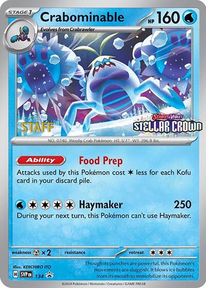 Crabominable - 134 (Prerelease) [Staff] 134/142 card from SV: Scarlet & Violet Promo Cards