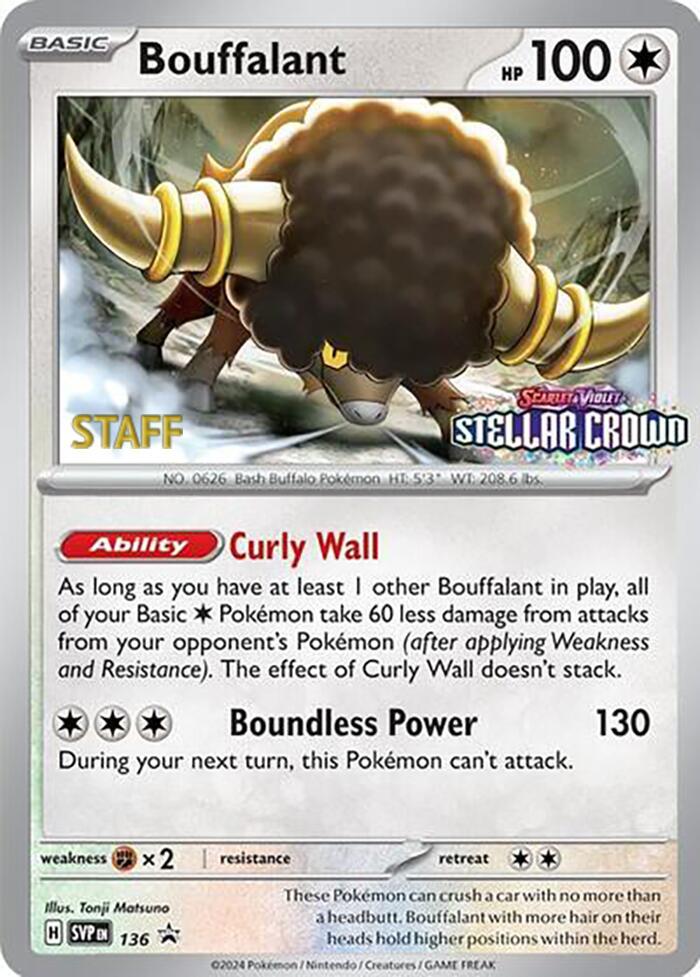 Bouffalant (Prerelease) [Staff] 136 card from SV: Scarlet & Violet Promo Cards