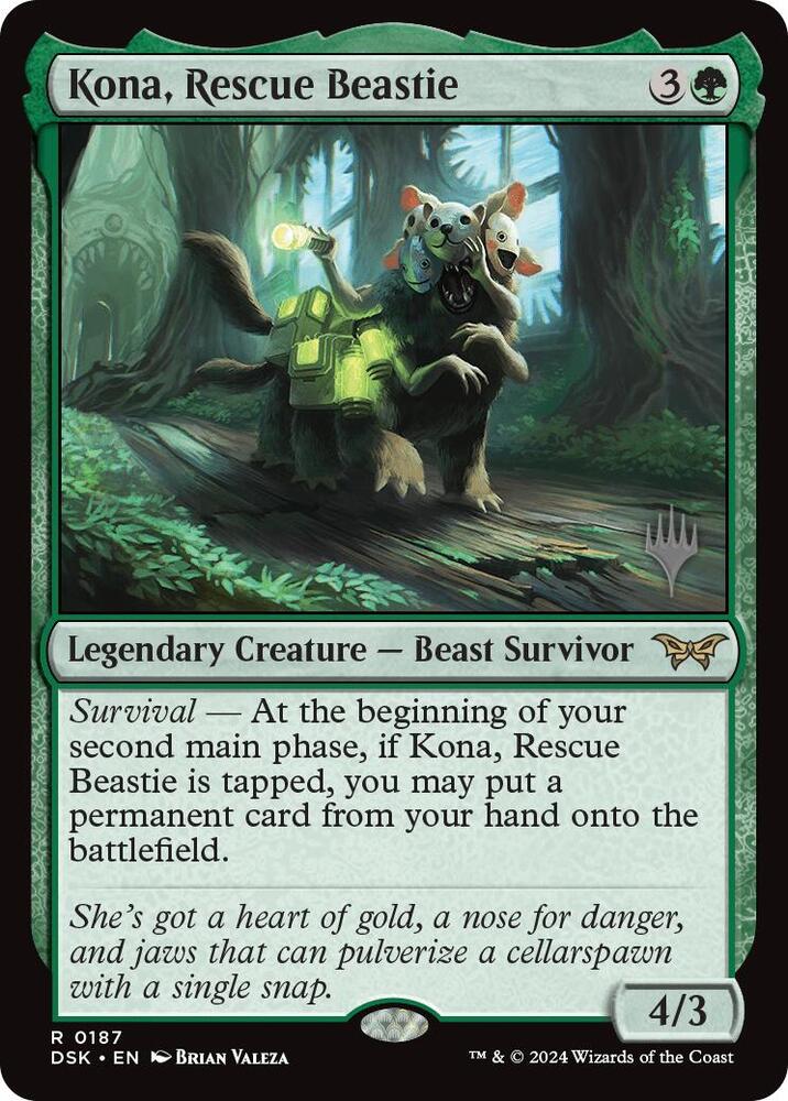 Kona, Rescue Beastie 187 card from Promo Pack: Duskmourn: House of Horror