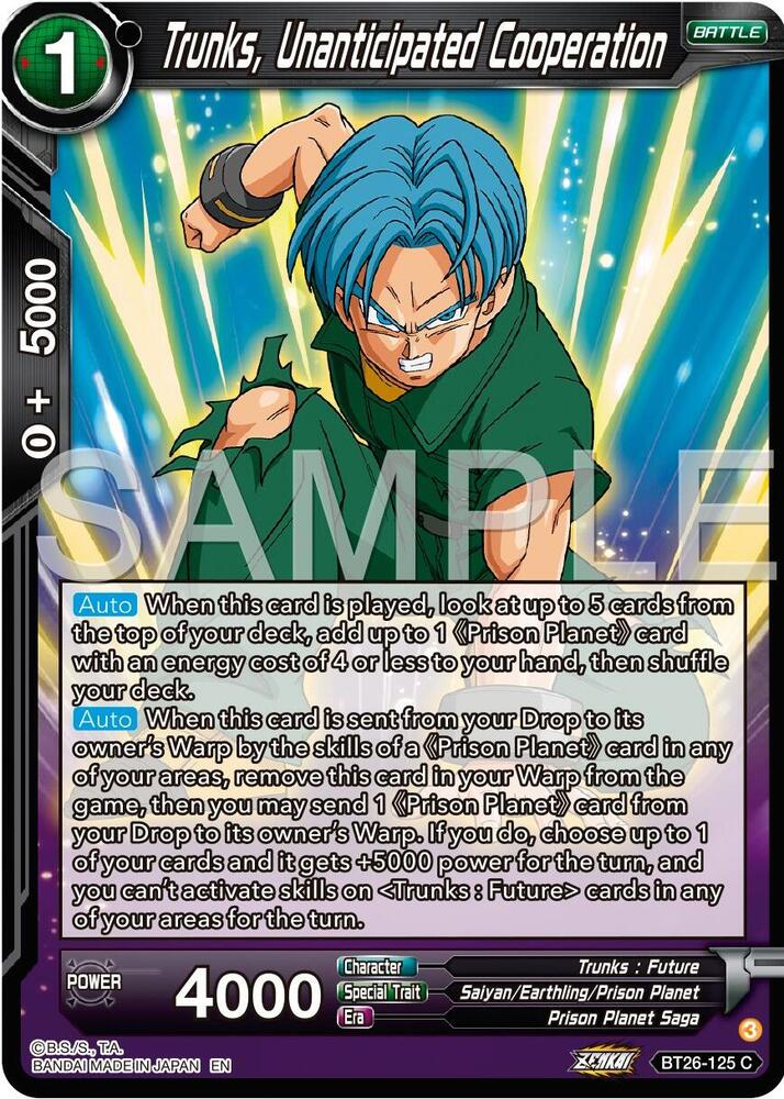 Trunks, Unanticipated Cooperation BT26-125 card from Ultimate Advent