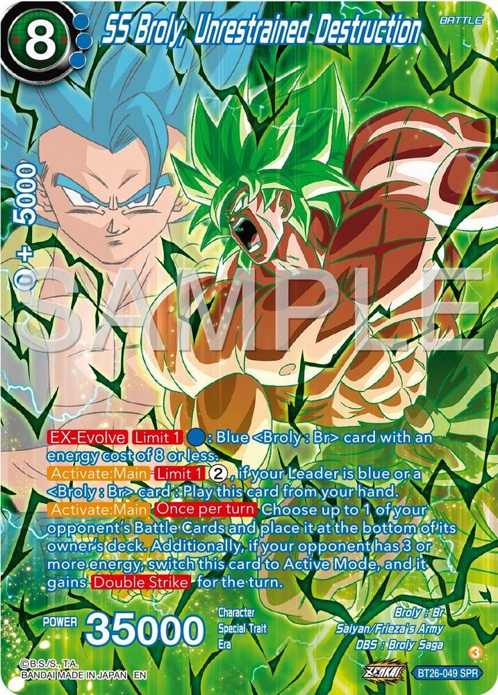 SS Broly, Unrestrained Destruction (SPR) BT26-049 card from Ultimate Advent