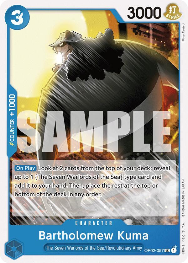 Bartholomew Kuma OP02-057 card from Starter Deck 17: BLUE Donquixote Doflamingo