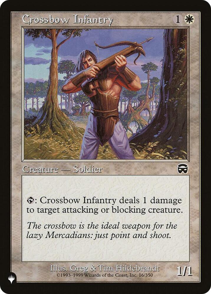 Crossbow Infantry 16/350 card from The List Reprints