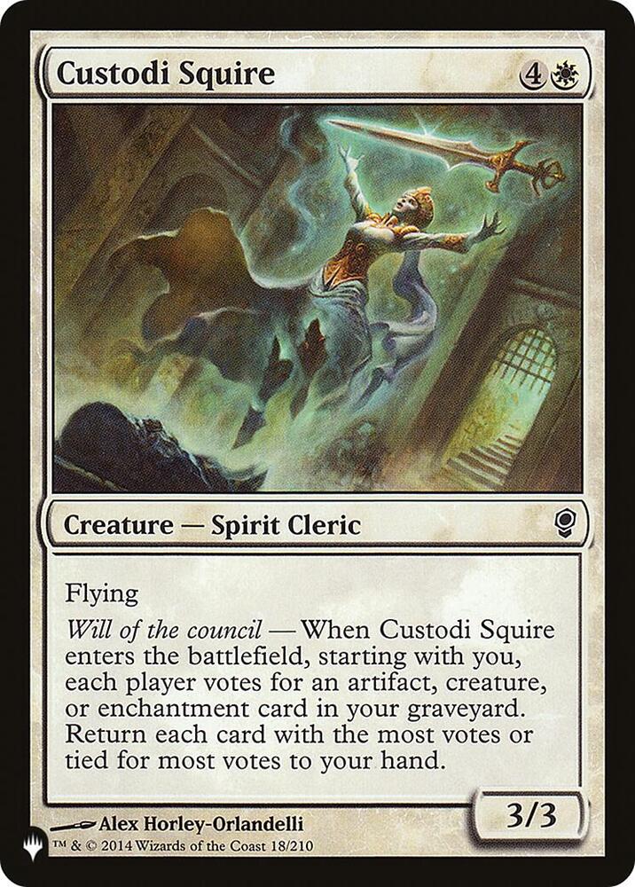 Custodi Squire 18/210 card from The List Reprints