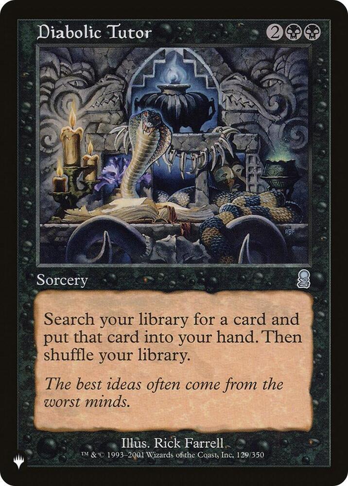 Diabolic Tutor 129/350 card from The List Reprints
