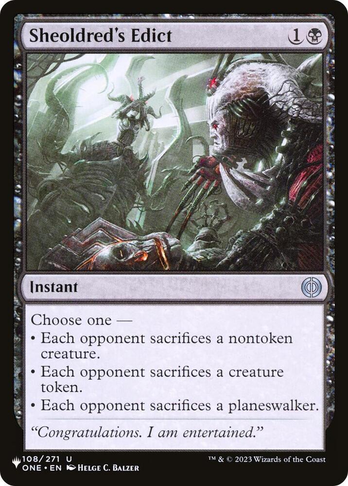 Sheoldred's Edict 108/271 card from The List Reprints