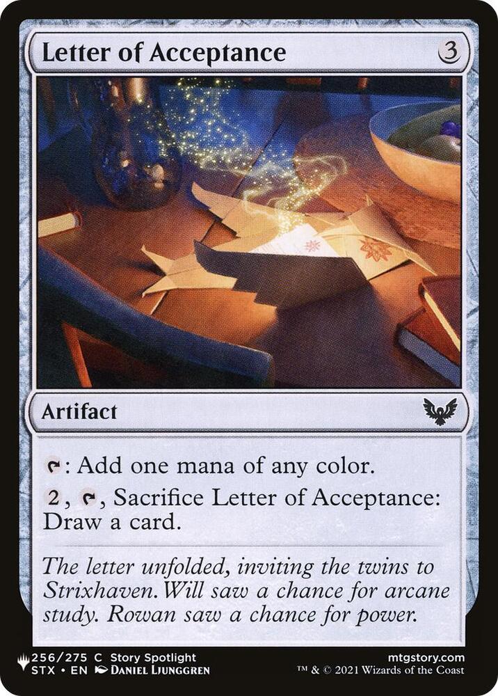 Letter of Acceptance 256/275 card from The List Reprints