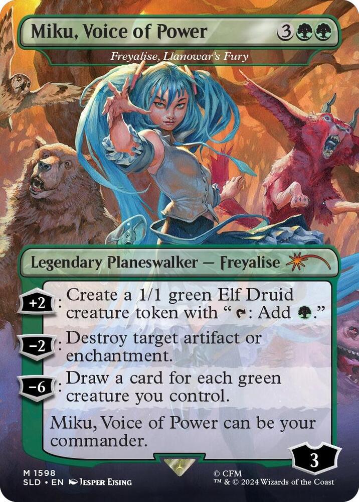Miku, Voice of Power - Freyalise, Llanowar's Fury 1598 card from Secret Lair Drop Series