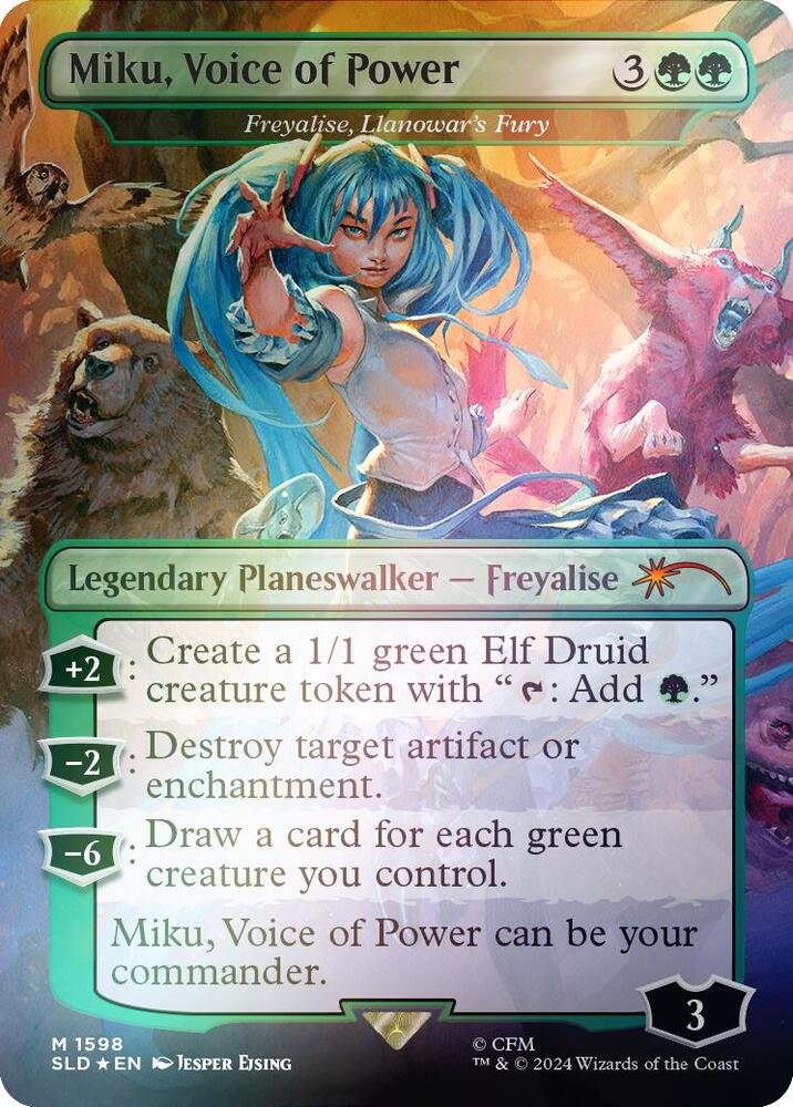 Miku, Voice of Power - Freyalise, Llanowar's Fury (Rainbow Foil) 1598 card from Secret Lair Drop Series