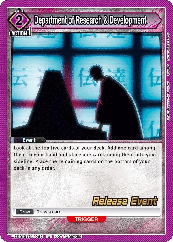 Department of Research & Development UEPR/BLC-1-063 card from UE01BT: BLEACH: Thousand-Year Blood War Release Event Cards