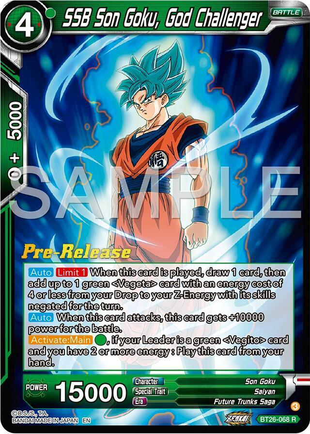 SSB Son Goku, God Challenger BT26-068 card from Ultimate Advent Pre-Release Cards