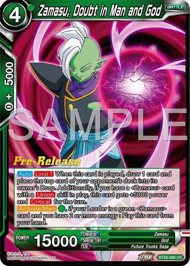 Zamasu, Doubt in Man and God BT26-086 card from Ultimate Advent Pre-Release Cards