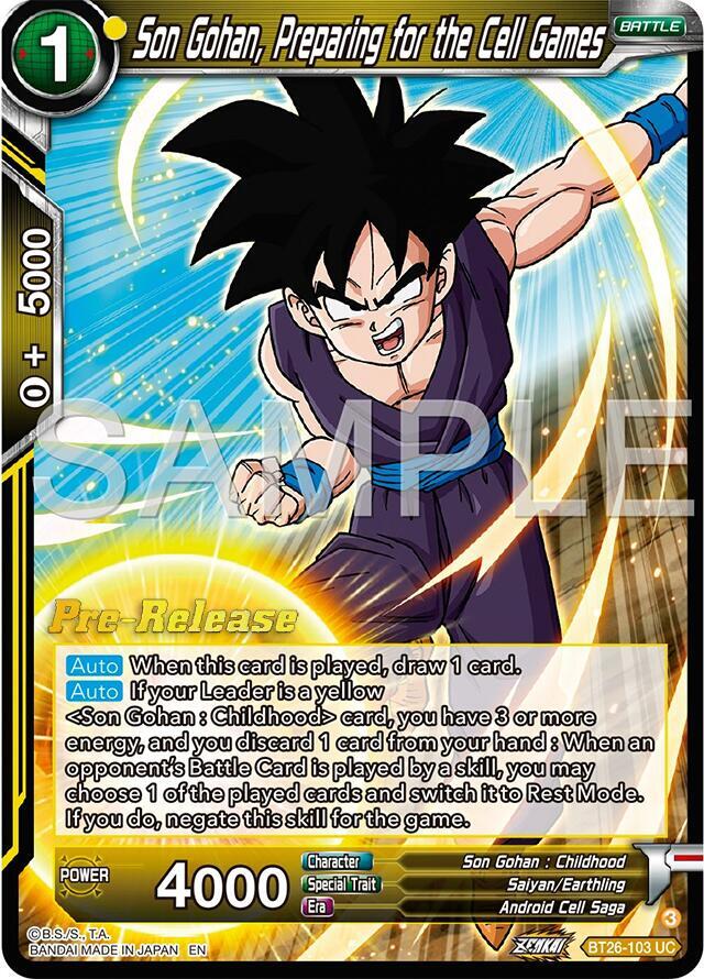 Son Gohan, Preparing for the Cell Games BT26-103 card from Ultimate Advent Pre-Release Cards
