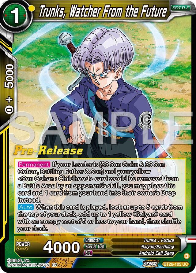 Trunks, Watcher From the Future BT26-105 card from Ultimate Advent Pre-Release Cards
