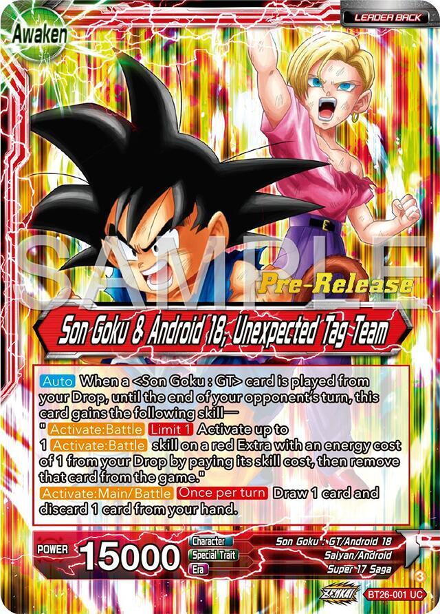 Son Goku // Son Goku & Android 18, Unexpected Tag Team BT26-001 card from Ultimate Advent Pre-Release Cards