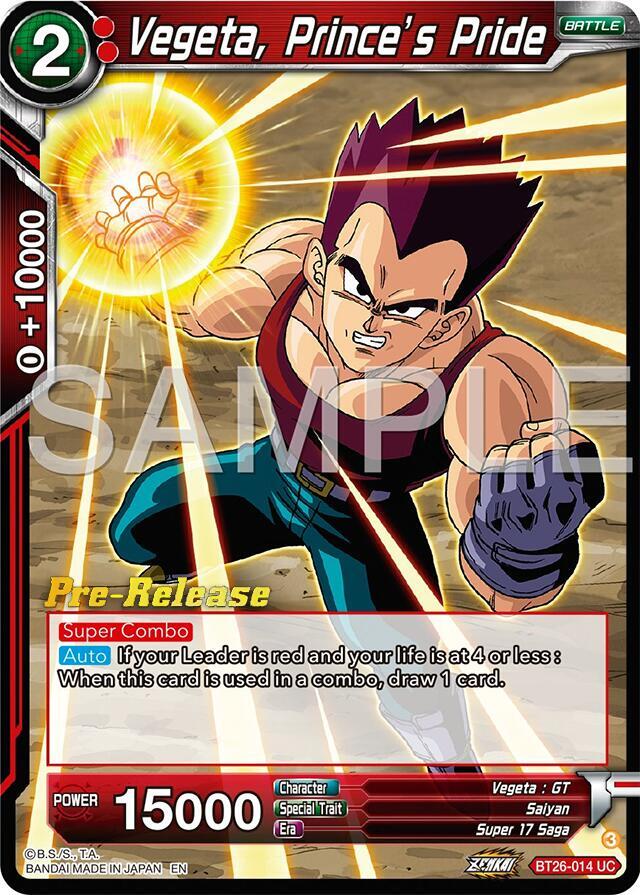 Vegeta, Prince's Pride BT26-014 card from Ultimate Advent Pre-Release Cards